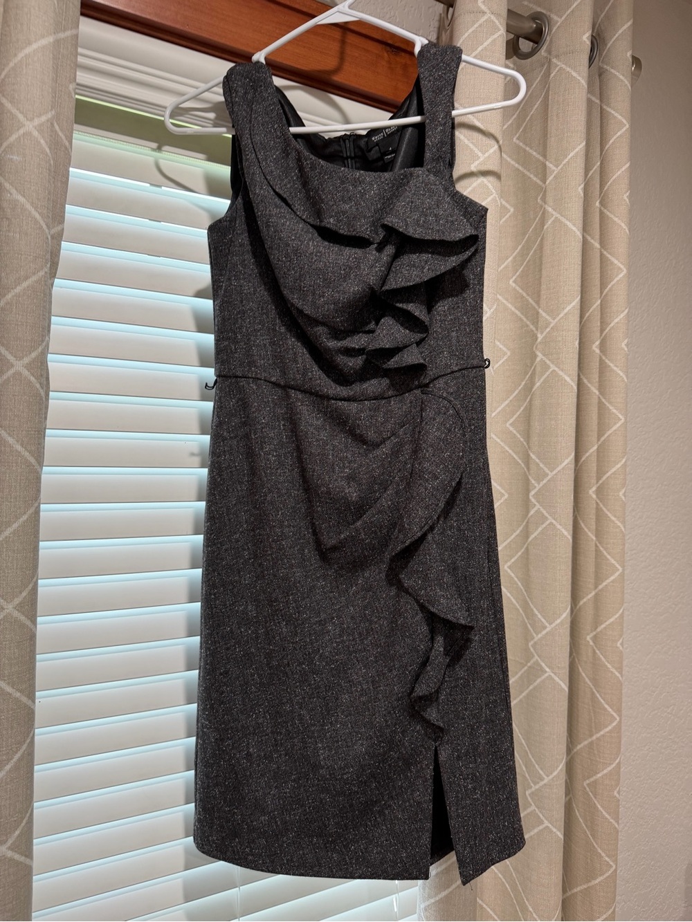White House Black Market Charcoal Ruffle Sheath Dress